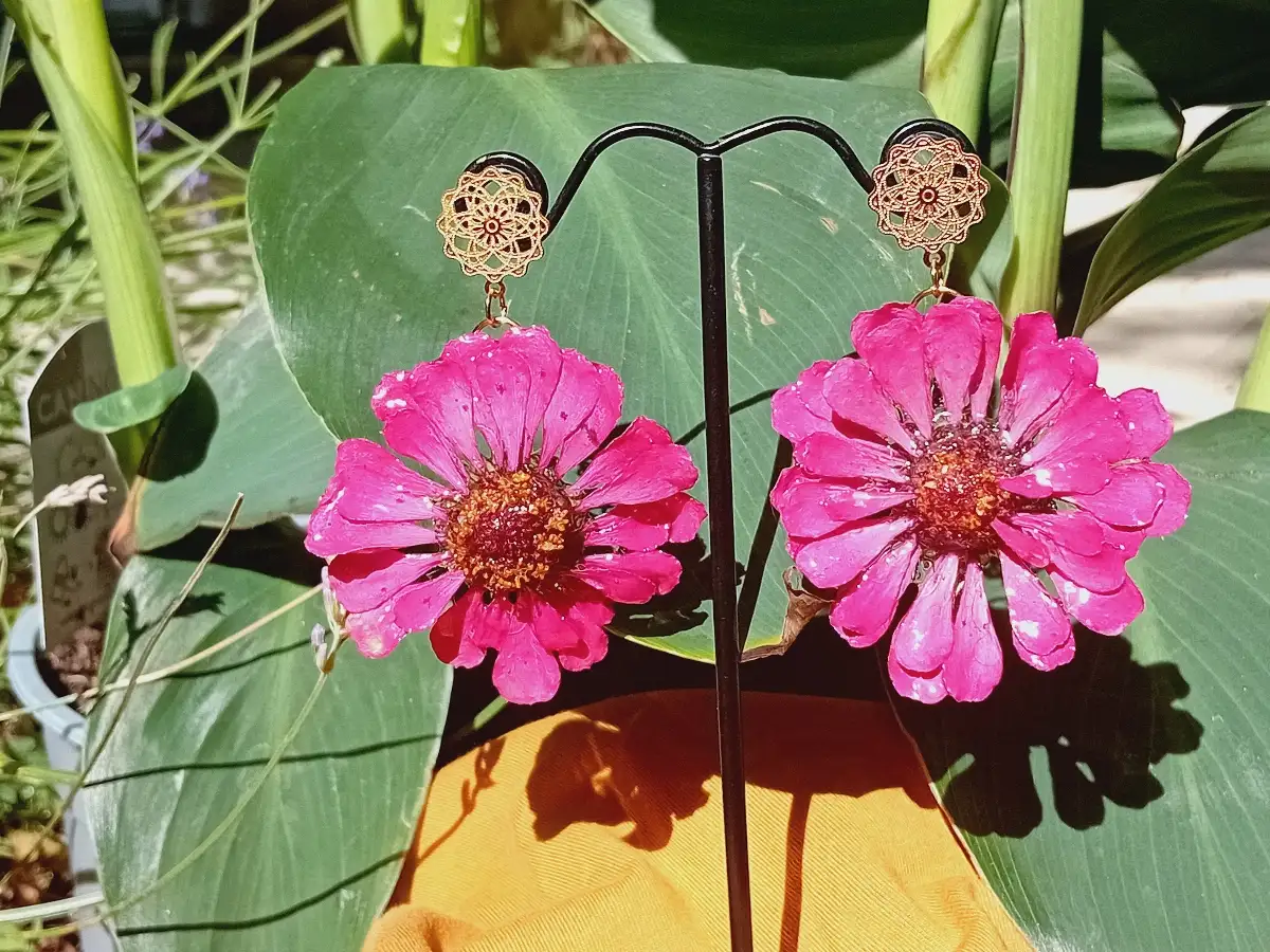 Boucles d'oreilles fleurs de zinnias