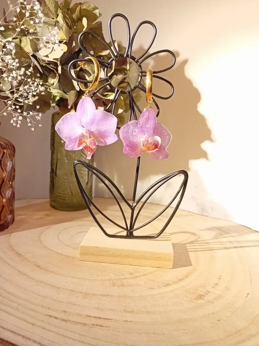 Boucles d'oreilles fleur de Phalaenopsis claires
